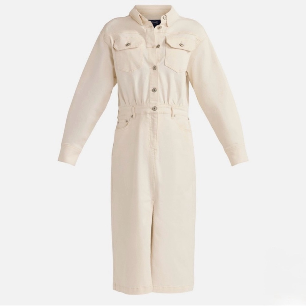 Elegant Cream Women's Denim Midi Dress - Picture 5 of 5